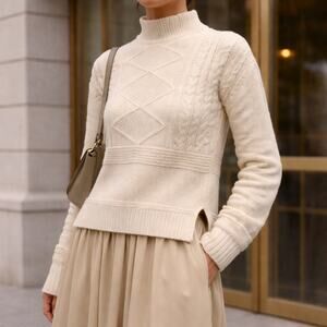 Jil Sander+ Women’s SZ 36 Wool Silk Blend Cable Mock-Neck Sweater – Coconut